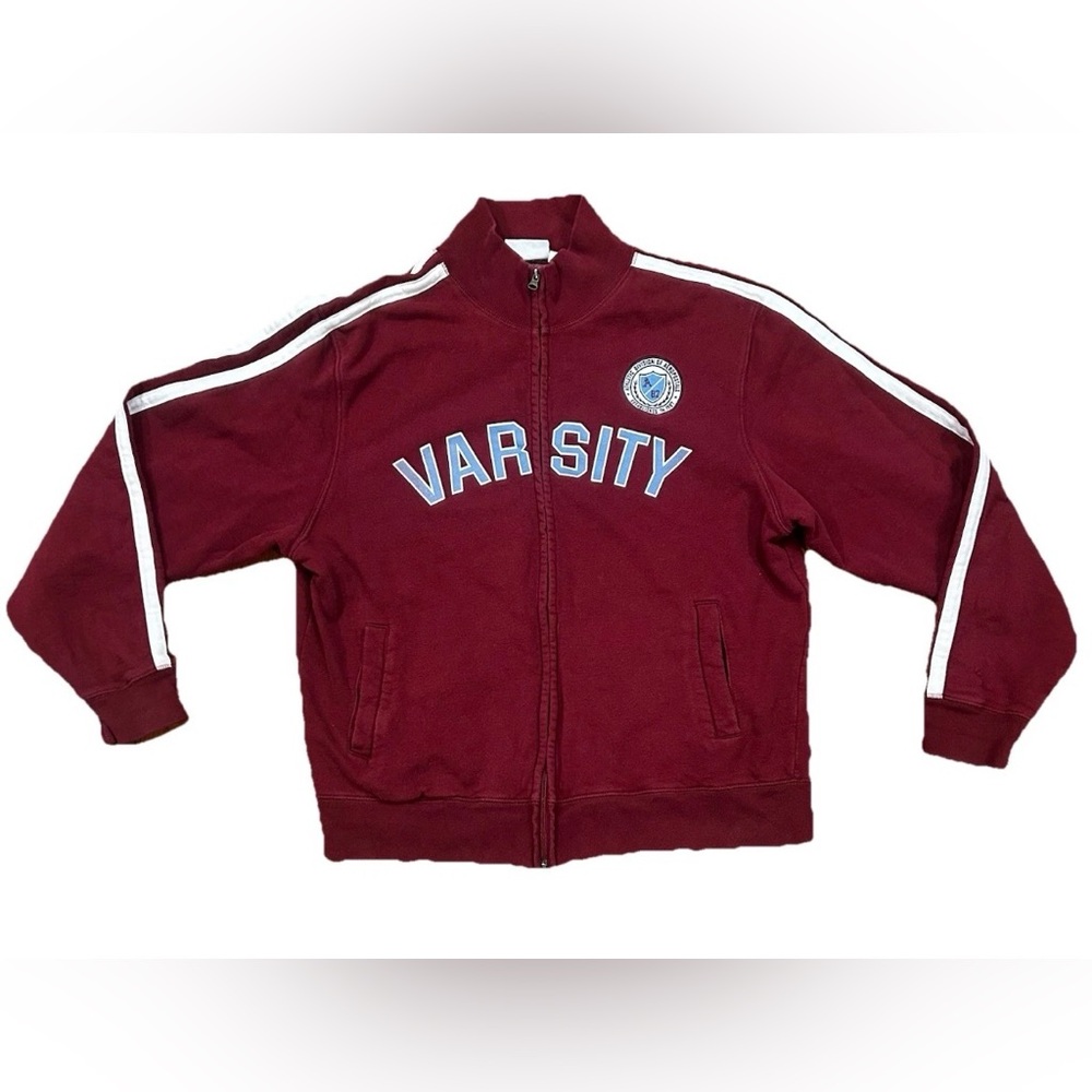 Aeropostale Varsity Track Jacket Mens XL Maroon Full Zip White Stripe Sweatshirt